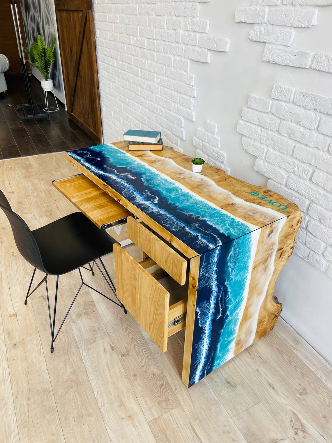 Epoxy Resin Computer Desk Waterfall Epoxy Resin Desk Custom - Etsy