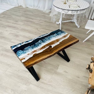 Mesa de comedor rectangular personalizada, mesa de comedor de resina epoxi oceánica, mesa de cocina con arte decorativo, muebles modernos únicos, mesa para el hogar.