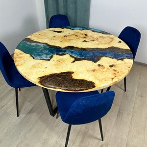 Custom River Wood Circle Kitchen Table, Large Round Epoxy Resin Dining Room Table, Center Table Top, Rustic Dining Table, Round Coffee Table