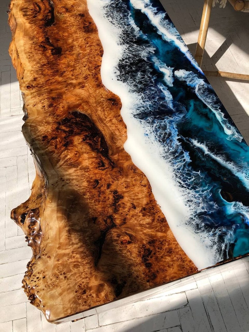 Wood Coffee Table Resin Coffee Table Ocean Waves Live Edge Etsy