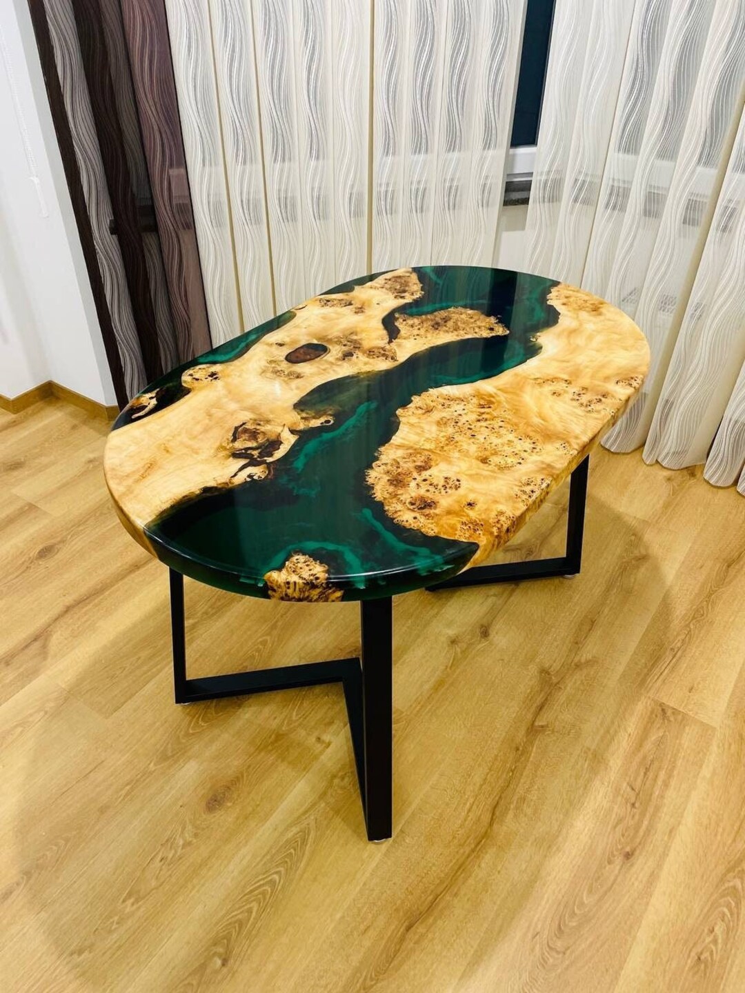 Oval Dining Epoxy Resin Table, Custom Wood Epoxy Table, Dining Room