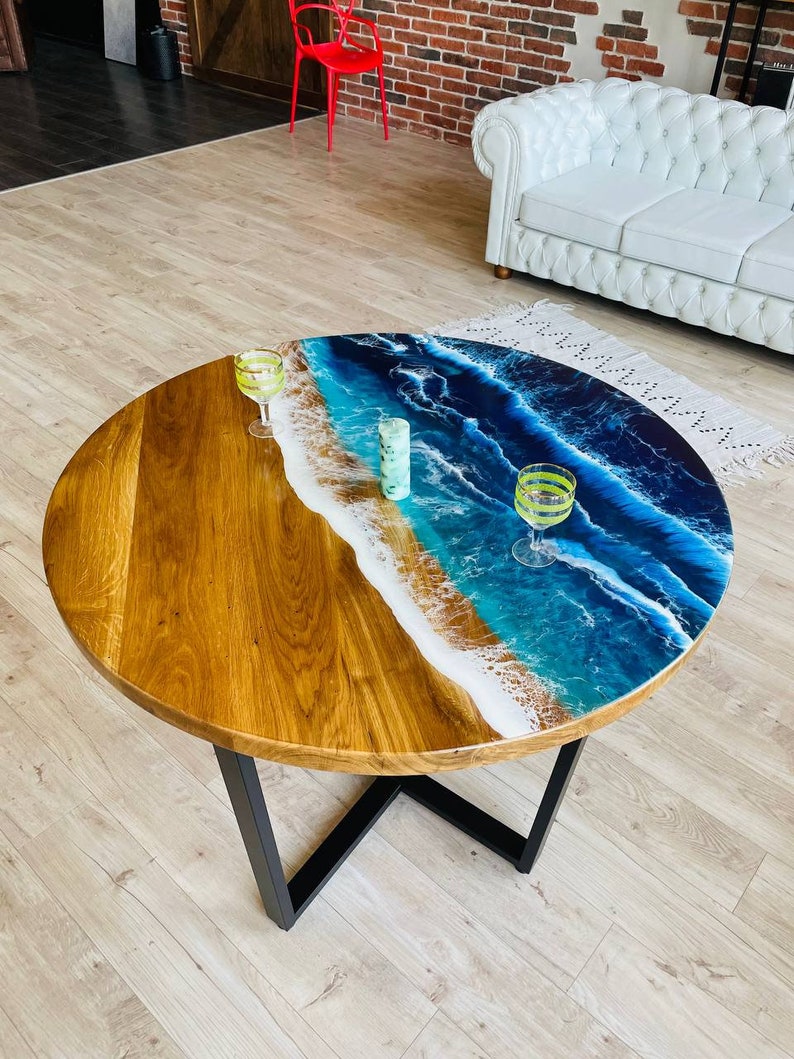 Blue Epoxy Resin River Table Custom Round Epoxy Table Custom Etsy