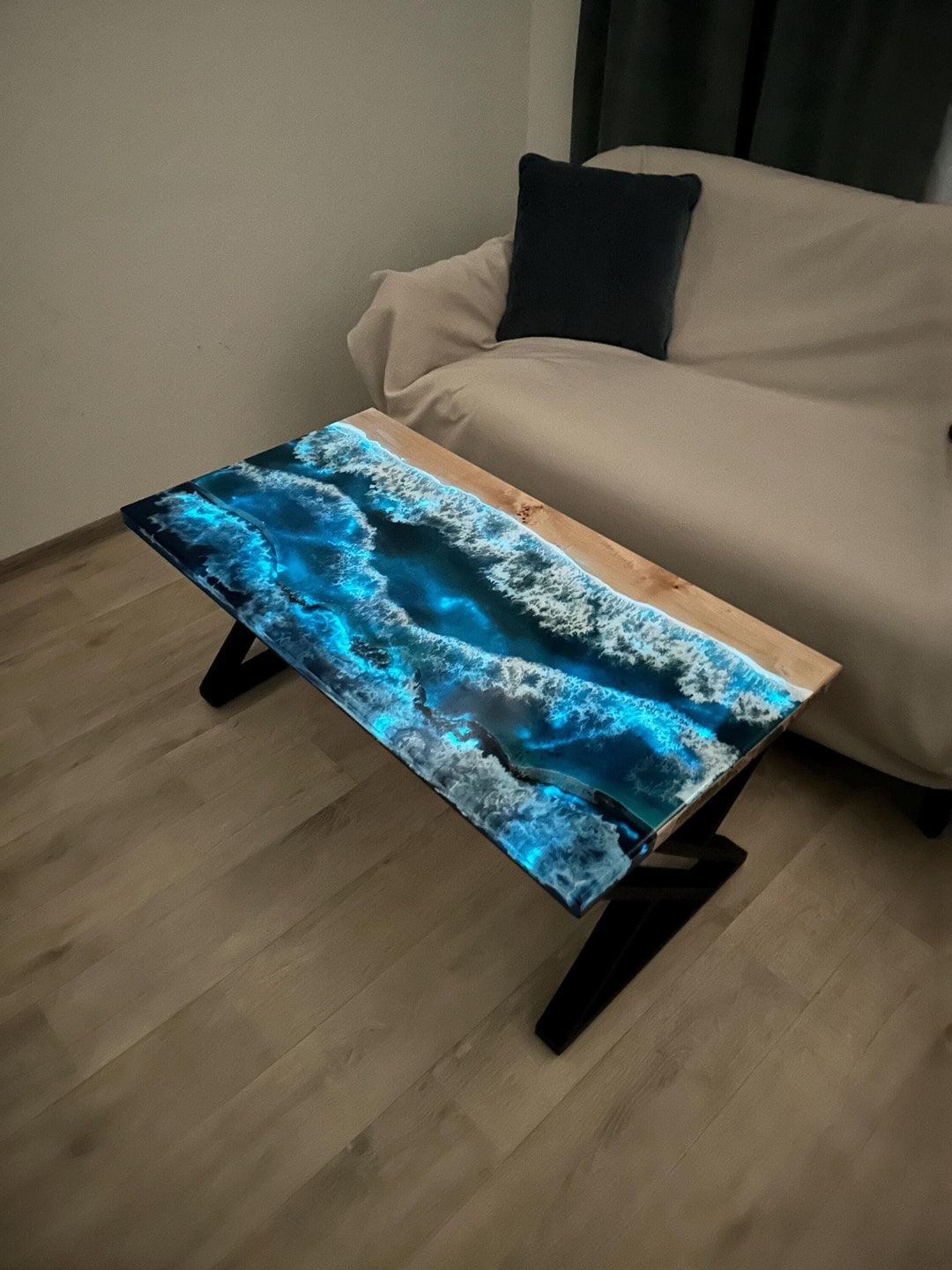 Glow in the Dark Ocean Coffee Table, Accent Epoxy Resin Table, Blue ...