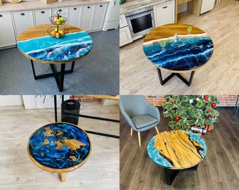 Custom Round Epoxy Table, Epoxy Dining Room Table, Modern Circle Table, Blue Epoxy Resin Round Table, Accent Dine Table, Epoxy Center Table