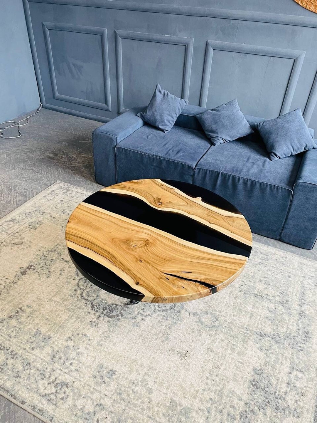 Walnut Epoxy Coffee Table Round Epoxy Coffee Table Rustic Etsy