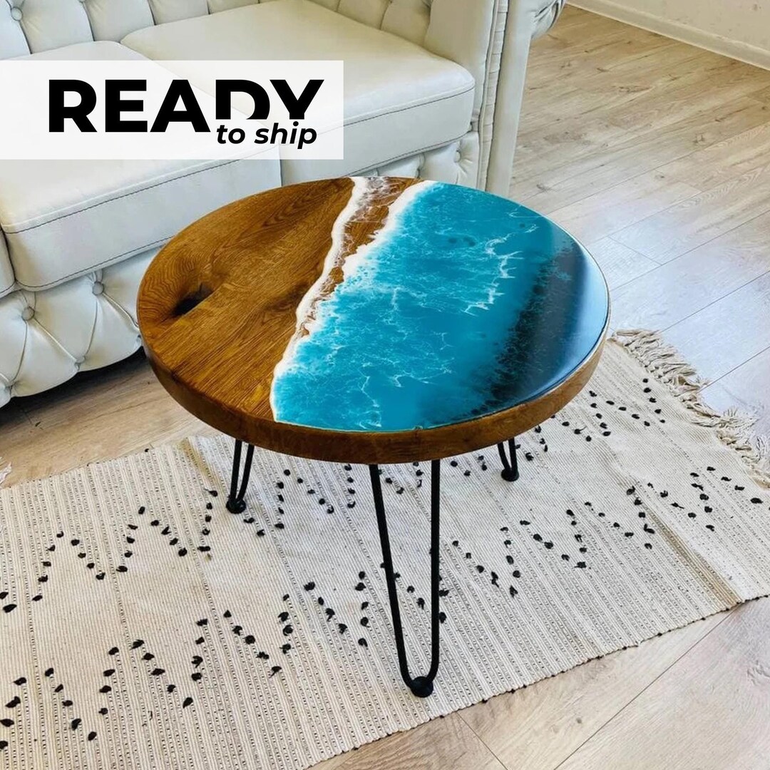 Ocean Inspired Epoxy Resin Round Table, Coffee Table, Handcrafted ...