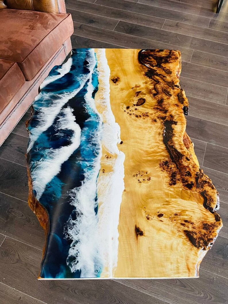 Custom Epoxy Ocean Table, Waterfall Coffee Table, Epoxy Live Edge ...