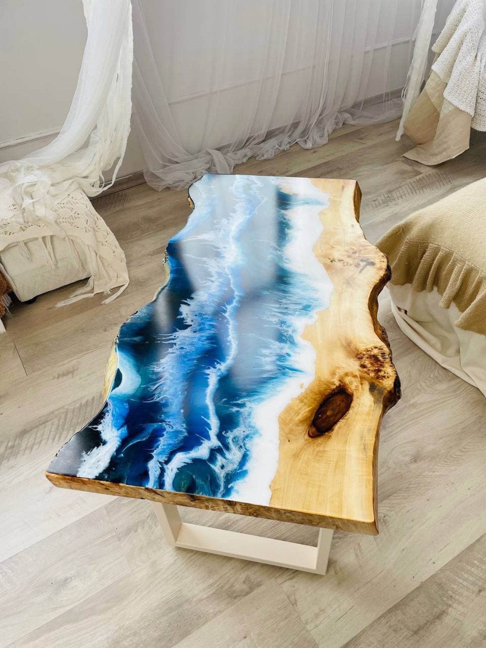 Beach Wood Resin Coffee Table Ocean Resin Epoxy Coffee Table Etsy