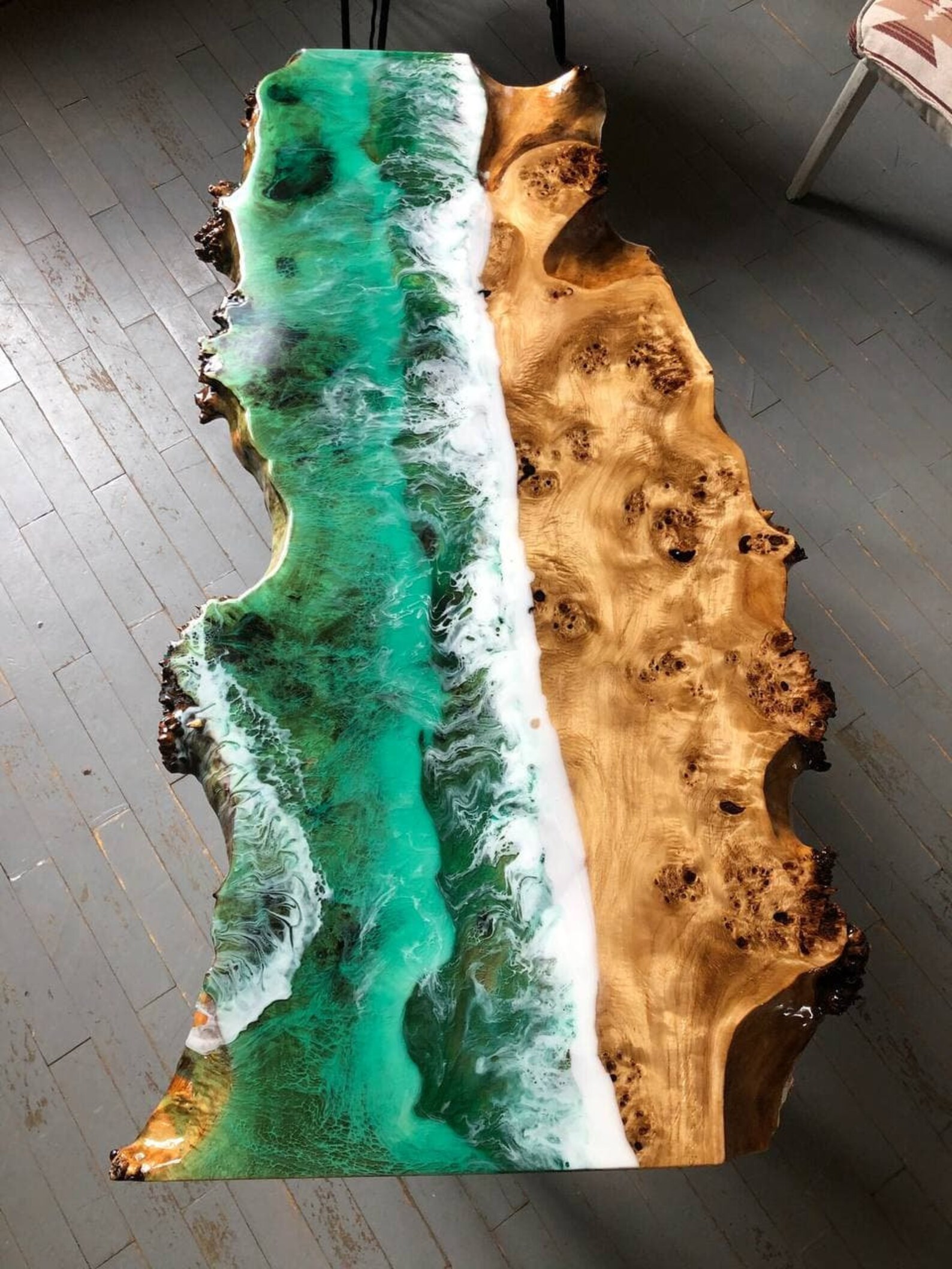 Ocean Wave Coffee Table Modern Epoxy Resin Table Solid Wood Etsy