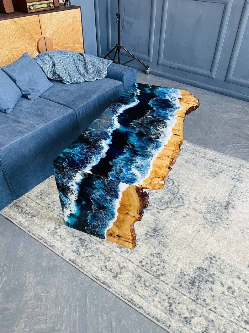 Waterfall Coffee Table, Ocean Wave Epoxy Resin Sofa Table, Unique Couch ...