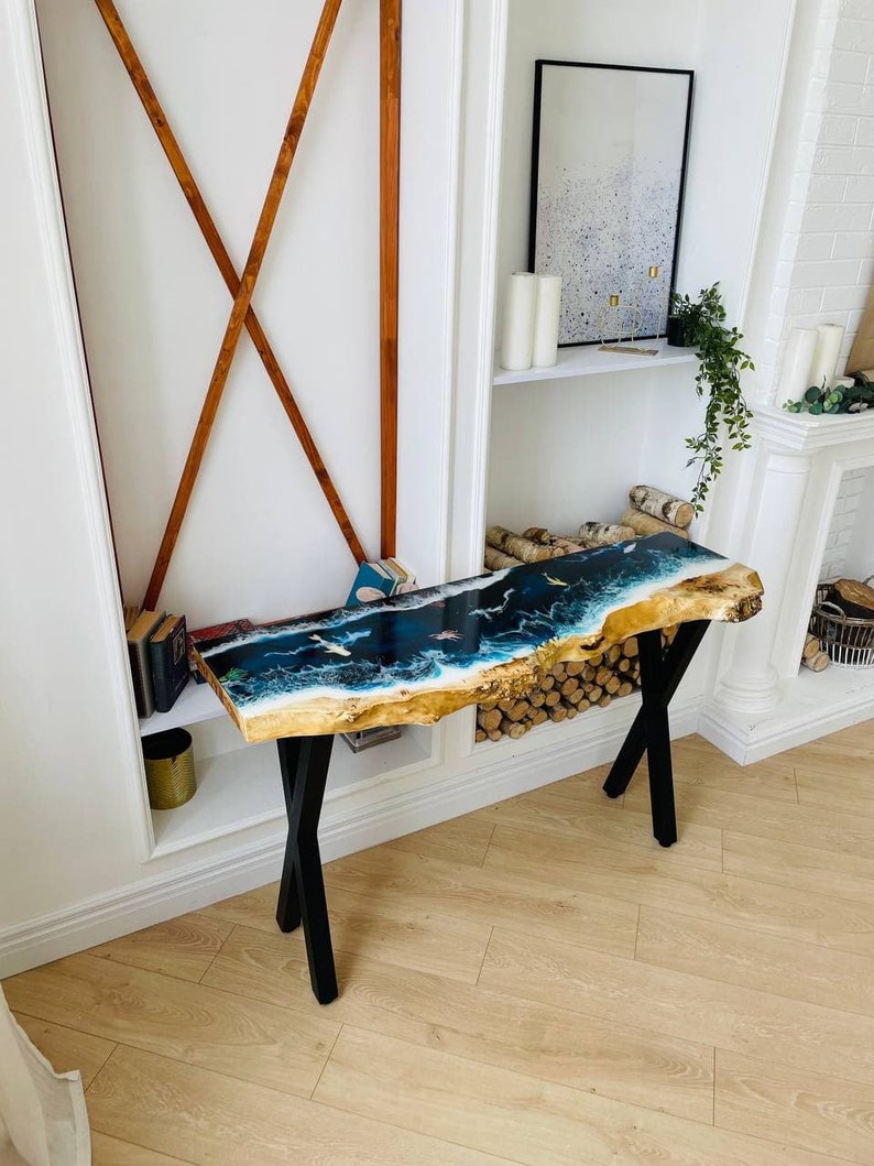 Custom Ocean Epoxy Resin Table, Console Table, Entryway Console Cabinet ...