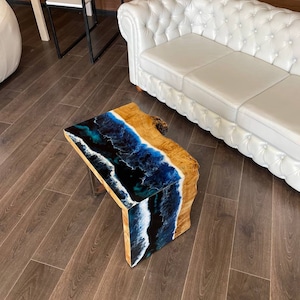 Resin Beach Furniture, Coastal Dining Table, Ocean Wave Epoxy Table, Blue Wave Home Decor, Live Edge Table, Office Coffee Table, Unique Desk
