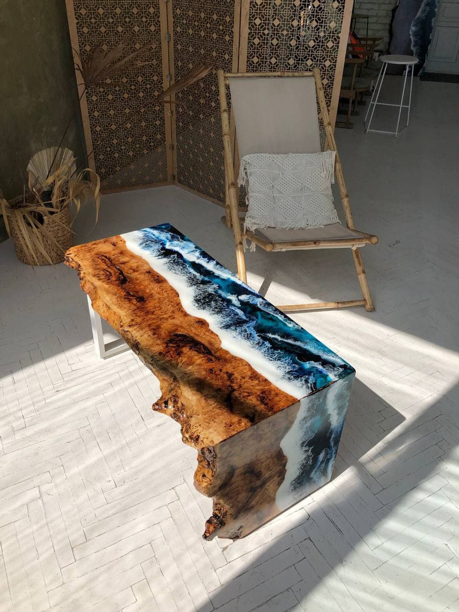 Wood Coffee Table Resin Coffee Table Ocean Waves Live Edge Etsy