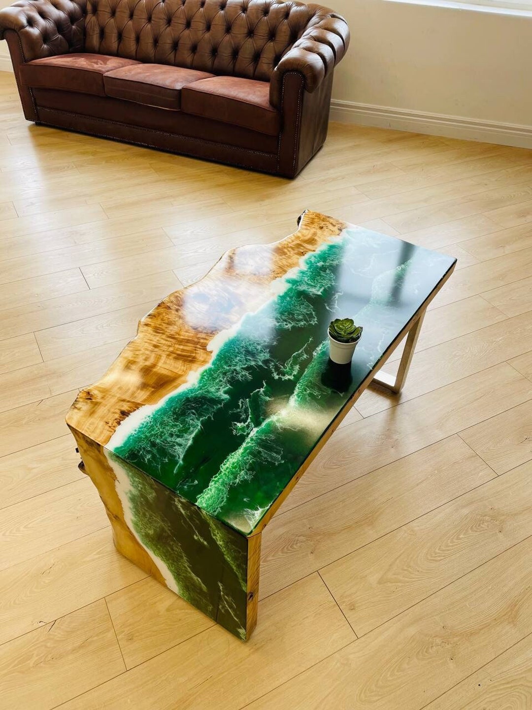 Stylish Live Edge Epoxy Coffee Table With Natural Wood Finish, Custom ...