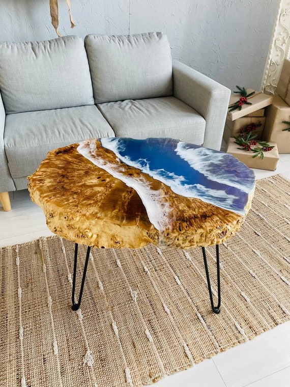 Tavolino Live Edge, tavolo in resina di legno Ocean Wave, piano tavolo  rotondo in resina epossidica, tavolo da soggiorno rotondo, tavolo Ocean  Wave -  Italia