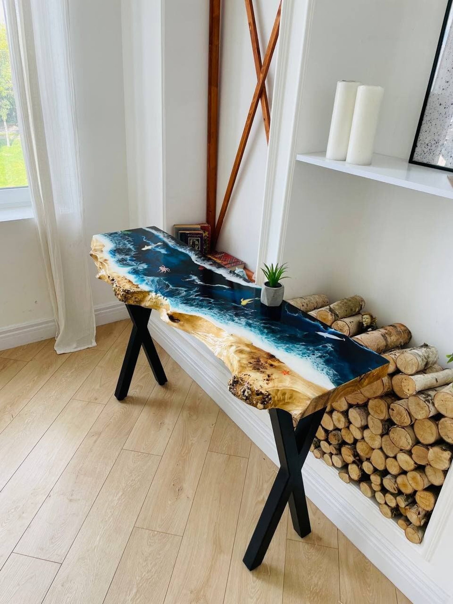 Custom Ocean Epoxy Resin Table, Console Table, Entryway Console Cabinet ...