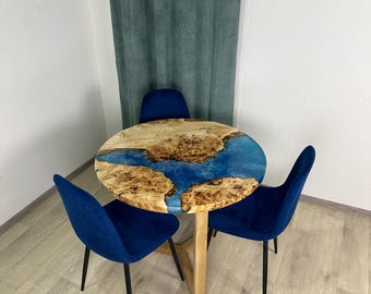 エポキシ樹脂の円形テーブル直径50cm エポキシ樹脂ラウンドダイニングテーブル - 手作り木製樹脂家具