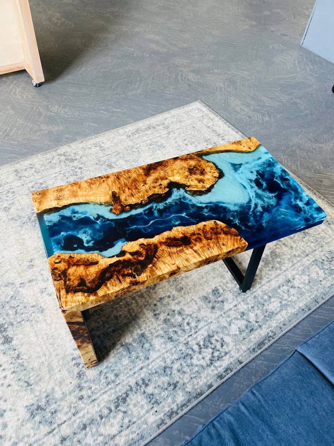 Custom Made Epoxy Resin Table, Waterfall Coffee Table, Ocean Wave Resin