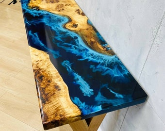 Epoxy Resin Console Table, Walnut Epoxy Console Table, Solid Wood Console Table, Custom Epoxy Console