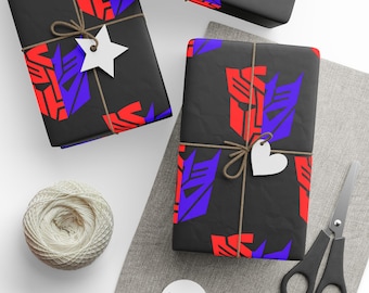 Fun Transformers Wrapping Paper, Decepticons, Autobots, Black, Colorful Gift Wrap, Custom Gift Wrapping Paper, Birthday Wrapping
