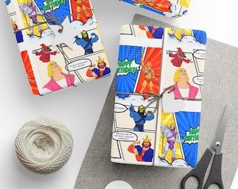Fun He-Man Wrapping Paper, Skeletor, White, Colorful Gift Wrap, Custom Gift Wrapping Paper, Birthday Wrapping