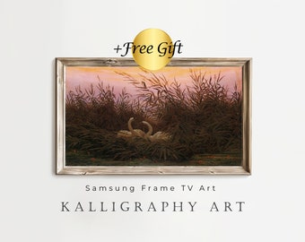 Frame TV Art- Swans in the reeds TV Art, Oil Painting, Antique Art,Digital Download