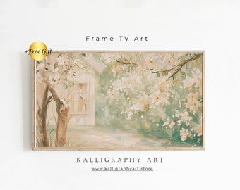 Frame TV Art Spring Garden-Cherry Blossom Garden, Neutral TV Art, Digital Download