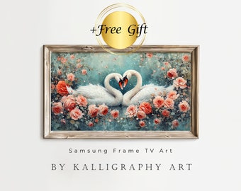 Frame TV Art, Swans Painting ,Valentines Day Decor, Digital Download [A6]