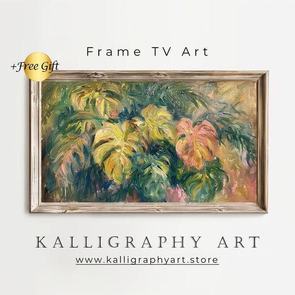 Frame TV Art- Monstera Painting TV Art, Abstract Panting, Neutral Home Decor, Digital Download