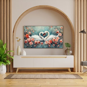 Frame TV Art, Swans Painting ,Valentines Day Decor, Digital Download A6 zdjęcie 2