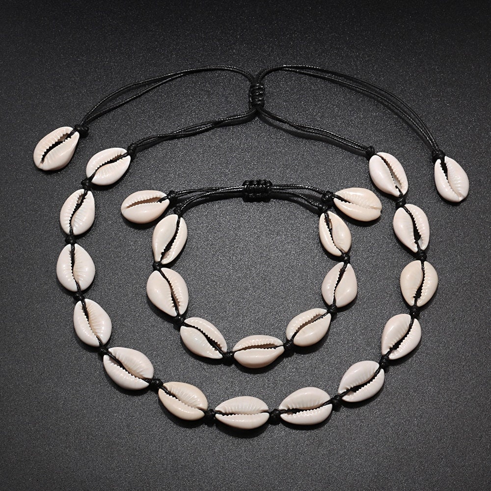 Adjustable Cowrie Shell Necklace Choker and Bracelet