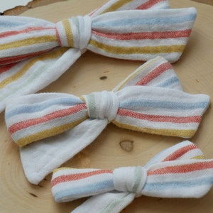 Hand Tied Gauze Hair bow | RAINBOW | Baby Headbands | Fabric Hair Bow | 2 Styles 3 Sizes | Rainbow Baby Hair Bow