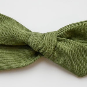 Hand Tied Hair Bow | OLIVE GREEN LINEN  | Baby Headbands | Fabric Hair Bow | 3 Styles 3 Sizes | Linen Winter Bow