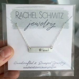 Bee Kind Sterling Silver Bar Necklace / Stamped Bee Necklace / Engraved / Dainty Jewelry / Minimalist Necklace