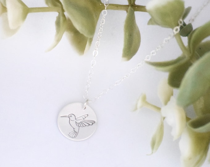 Hummingbird Necklace / Hand Stamped Bird Watcher Necklace / Nature Jewelry / Nature Necklace / Sterling Silver Dainty Jewelry / Gift for Her