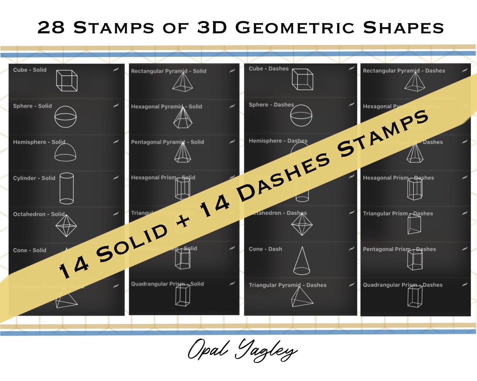 3D Geometric Shapes Brush Stamps for Procreate/ 28 Shape Stamps/ 14 ...