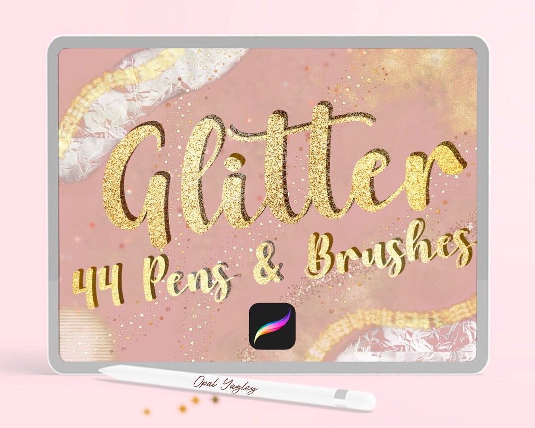 44 Glitter Brushes Procreate / 22 Paint Brushes & 22 Pens Lettering