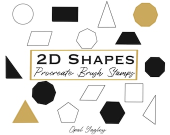 2D Geometric Shapes Procreate Brush Stamps / 32 Shapes / 16 Outline + 16 Solid Brushes/ Procreate Tool/ Instant Download