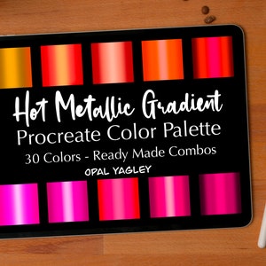 Procreate Color Palette - Hot Metallic Gradients - Warm Tone Pink Red Orange Gradient Color Set - Ready Made Combo - Instant Download