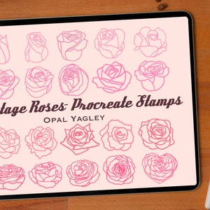 Vintage Roses Procreate Stamps / Floral Procreate Brushes / Tattoo Stamps / Retro Flower Stamps / Valentine Rose Stamps/ Instant Download