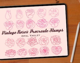 Vintage Roses Procreate Stamps / Floral Procreate Brushes / Tattoo Stamps / Retro Flower Stamps / Valentine Rose Stamps/ Instant Download