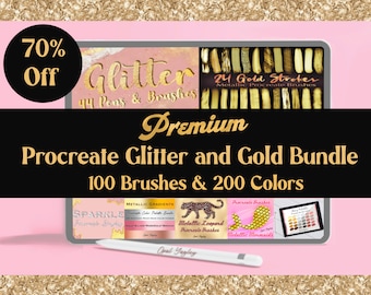 Glitter & Gold Procreate Brushes and Procreate Color Palette Bundle - Premium Metallic Procreate Bundle 100 Brushes 200 Colors - iPad Art