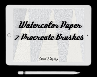 Watercolor Paper Procreate Brushes / 7 Paper Textures Brushes / Free 10 Color Swatches  / Watercolor Paper Background / iPaก Procreate Tools