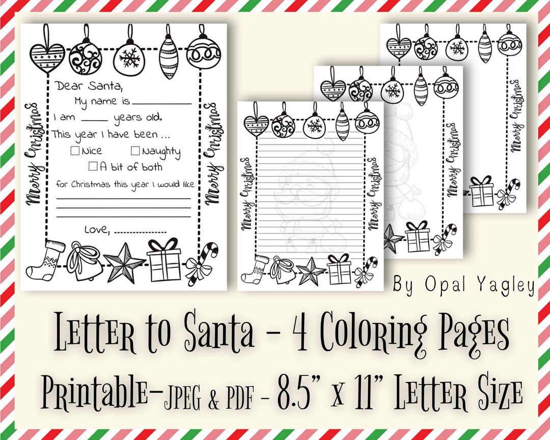 Letter to Santa Printable Coloring Pages Printables / 4 Designs / Dear ...