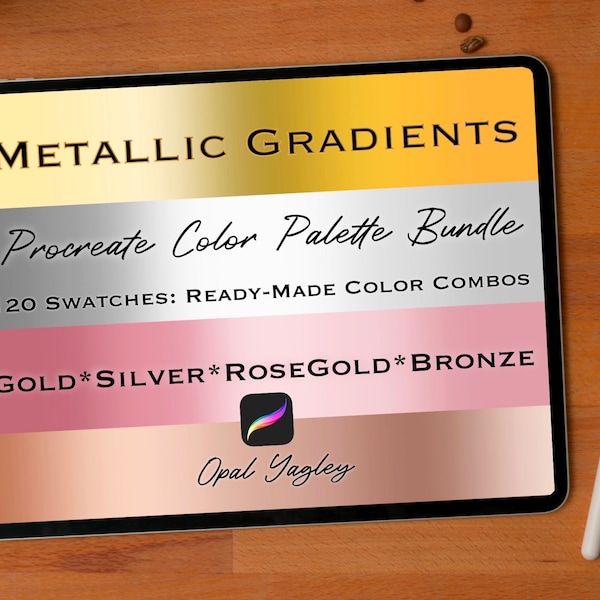 Metallic Color Palettes Bundle / 120 Metal Gradient Procreate Color Swatches / Gold Silver Rose Gold Bronze Copper Colors/ Art on iPad