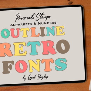 Sellos Procreate, Retro Outline Fonts Procreate, Groovy Alphabet Stamp, Sellos de letras, Sellos ABC, Pinceles Procreate, Descarga instantánea