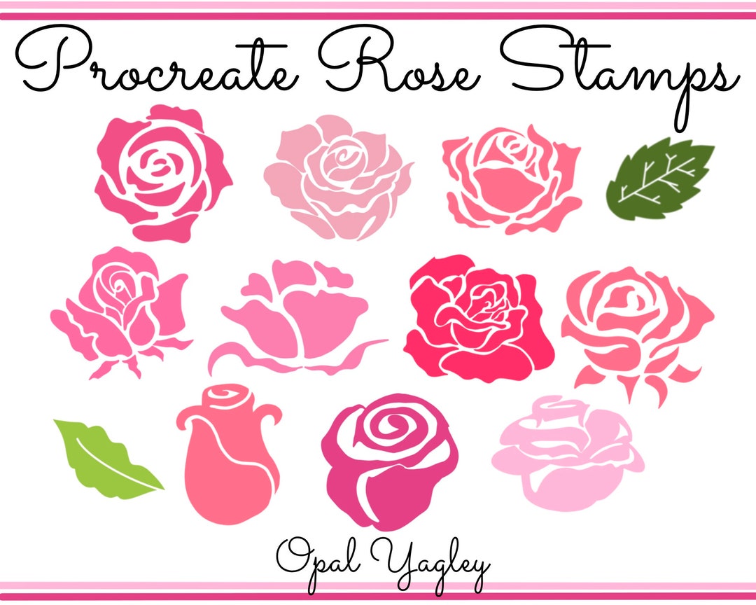 12 Roses Procreate Stamps / 10 Flowers and 2 Leaves Procreate Brushes ...