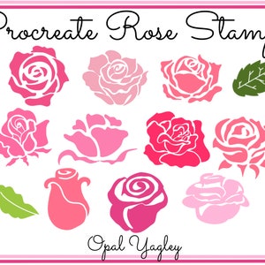 12 個のバラの Procreate スタンプ / 10 個の花と 2 個の葉の Procreate ブラシ / Procreate バレンタイン ブラシ セット / 即時ダウンロード / 商用利用