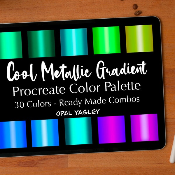 Procreate Color Palette - Cool Metallic Gradients -Cool Tone Green Blue Purple Gradient Color Set - Ready Made Combo - Instant Download