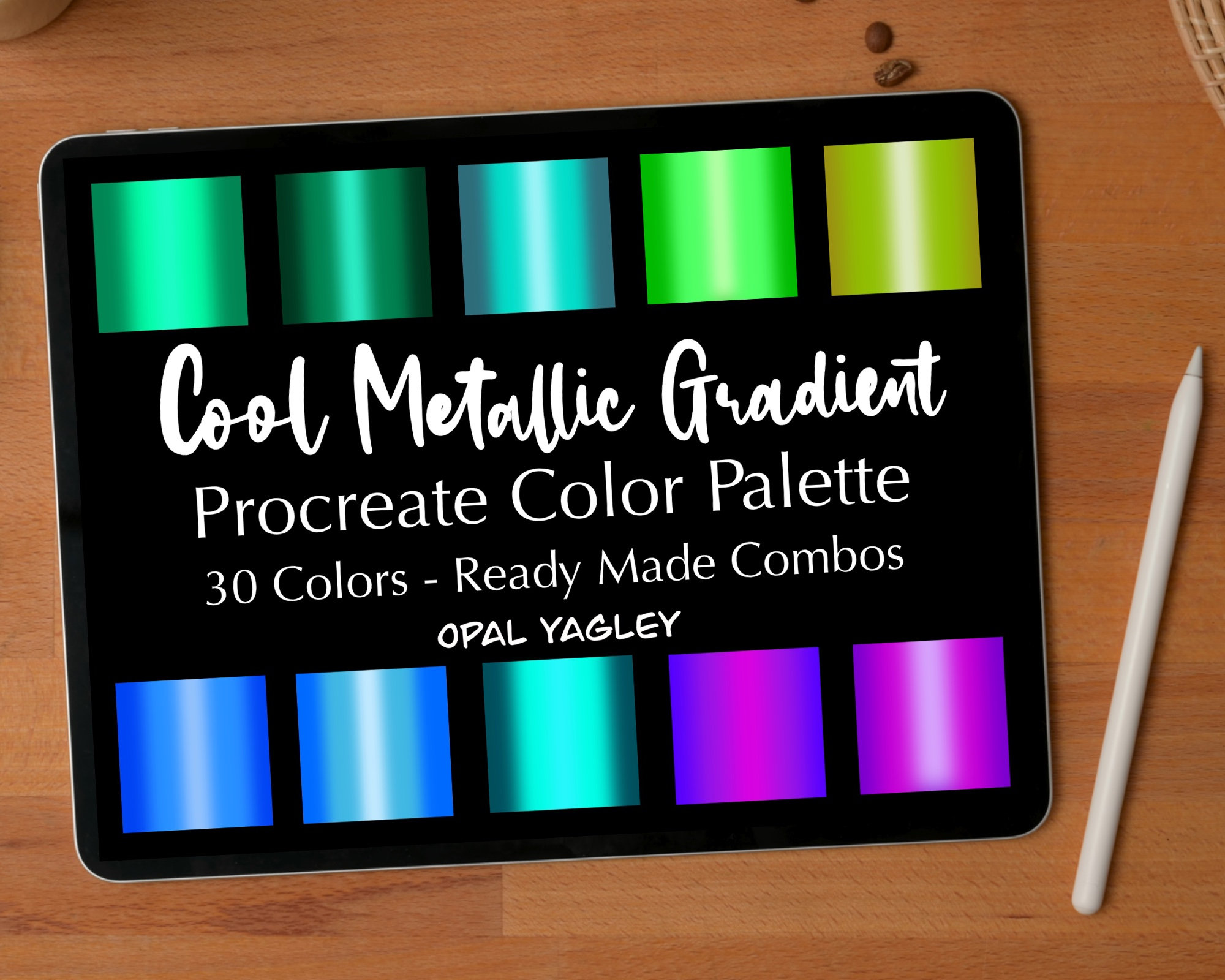 Procreate Color Palette – Cool Metallic Gradients in Green, Blue & Purple | Ready-Made Swatch Set for Instant Download - Image 1